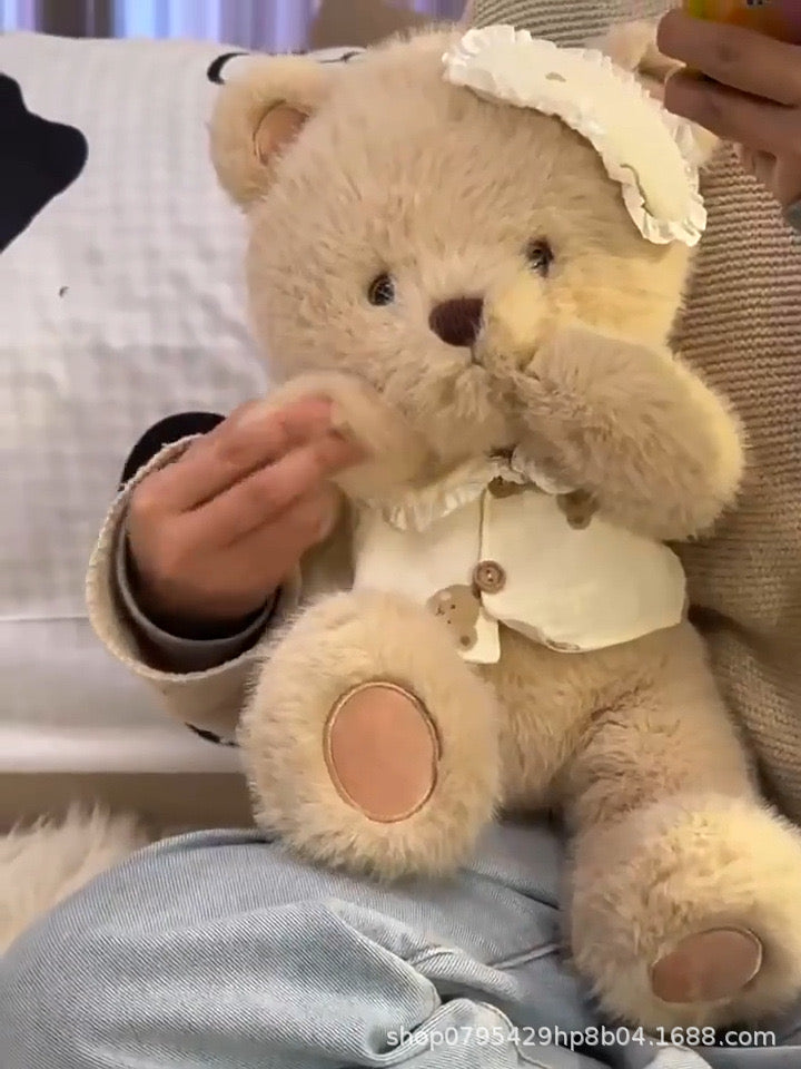 Doudou Doux 40 cm – Ourson Habillé à la Main en Tenue Blanche Élégante | Fait Main avec Amour