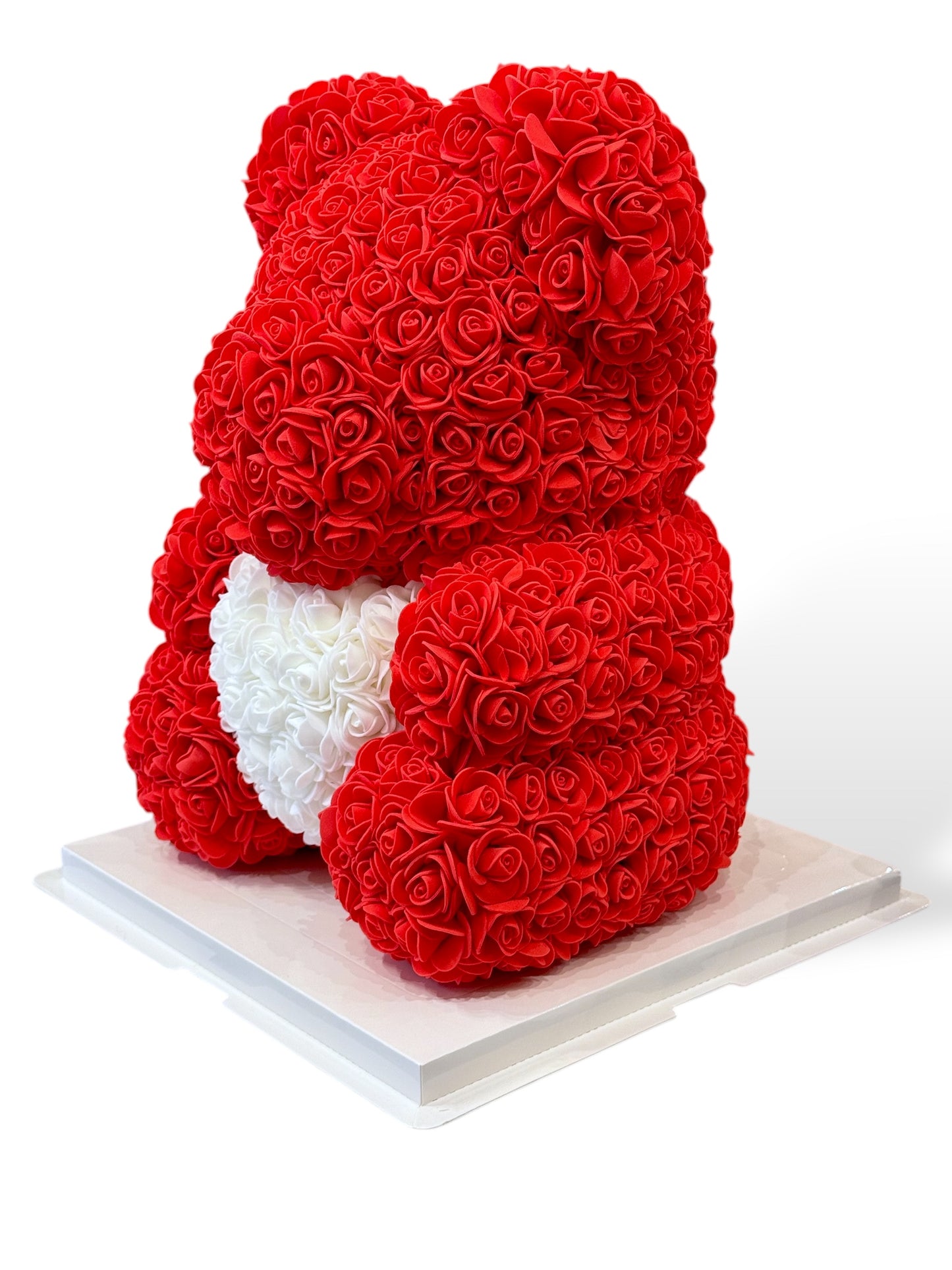 Ours en roses avec cœur 40cm Rouge