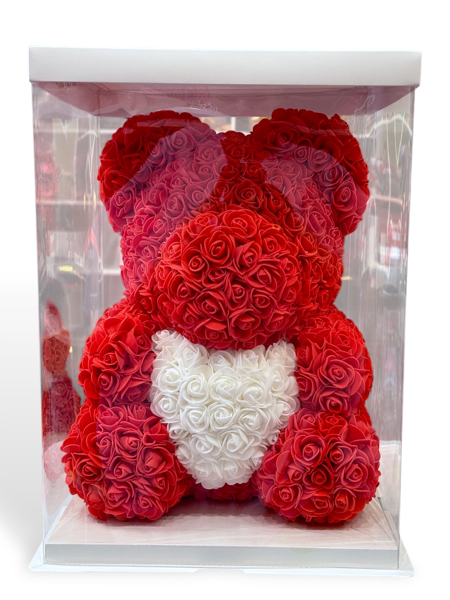 Ours en roses avec cœur 40cm Rouge