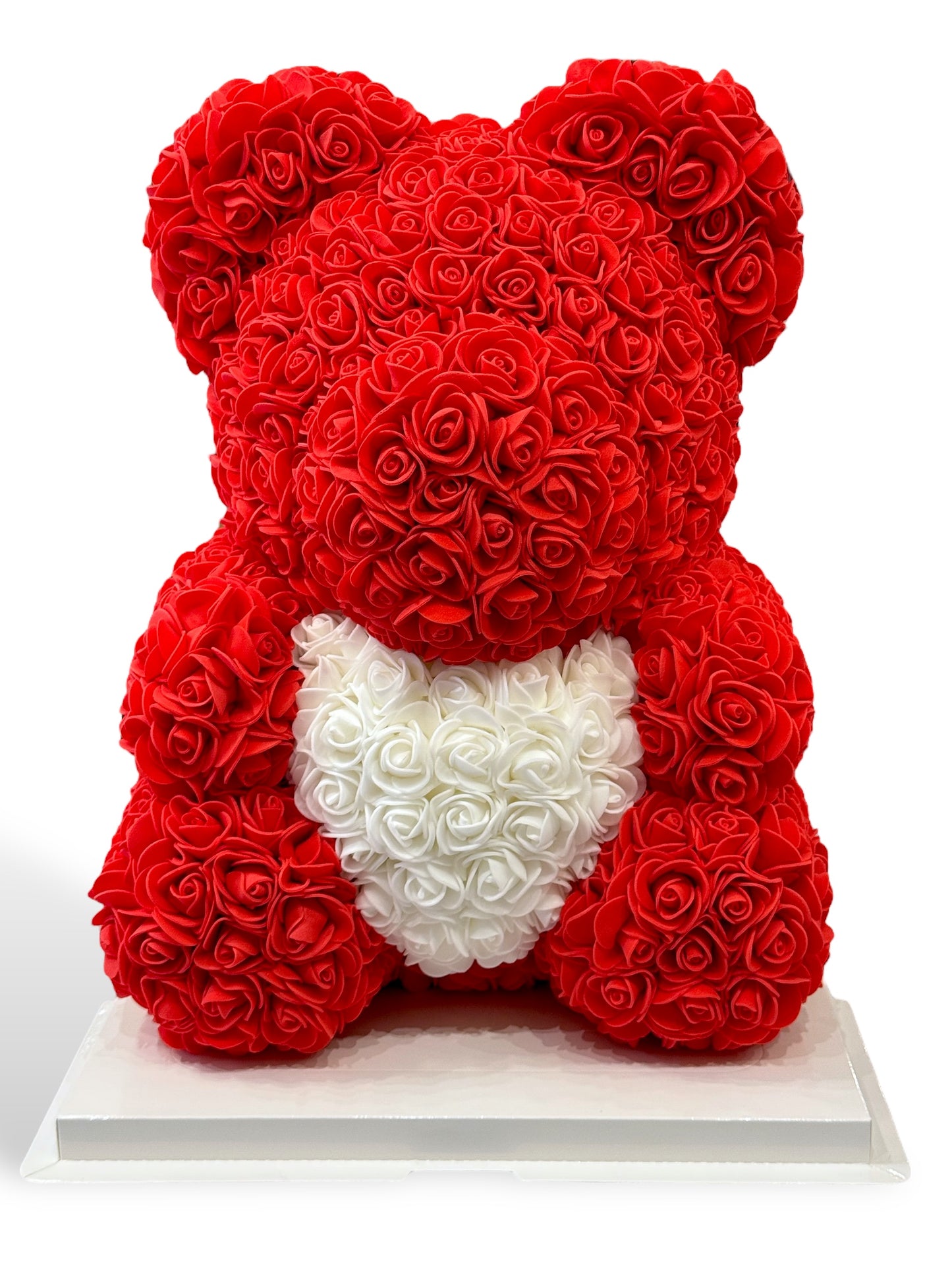 Ours en roses avec cœur 40cm Rouge