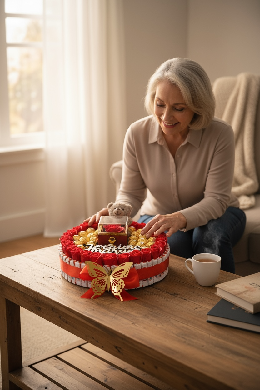 Bouquet Cadeau «Je t’aime Ma Vie » – Luxe, Bijou, Ourson & Chocolats