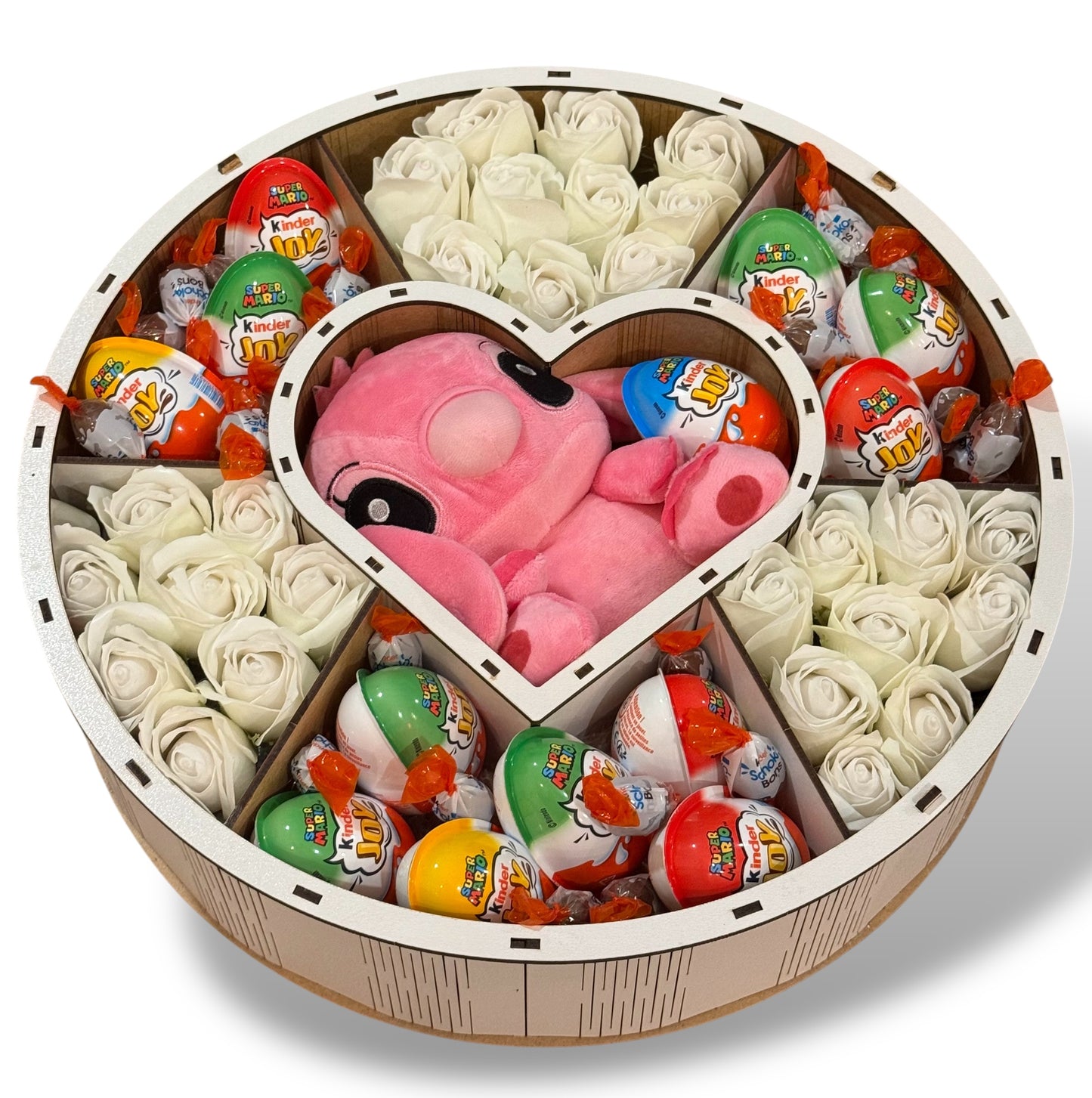 Coffret cadeau exclusif avec peluche Stitch, roses bleues et Kinder Joy