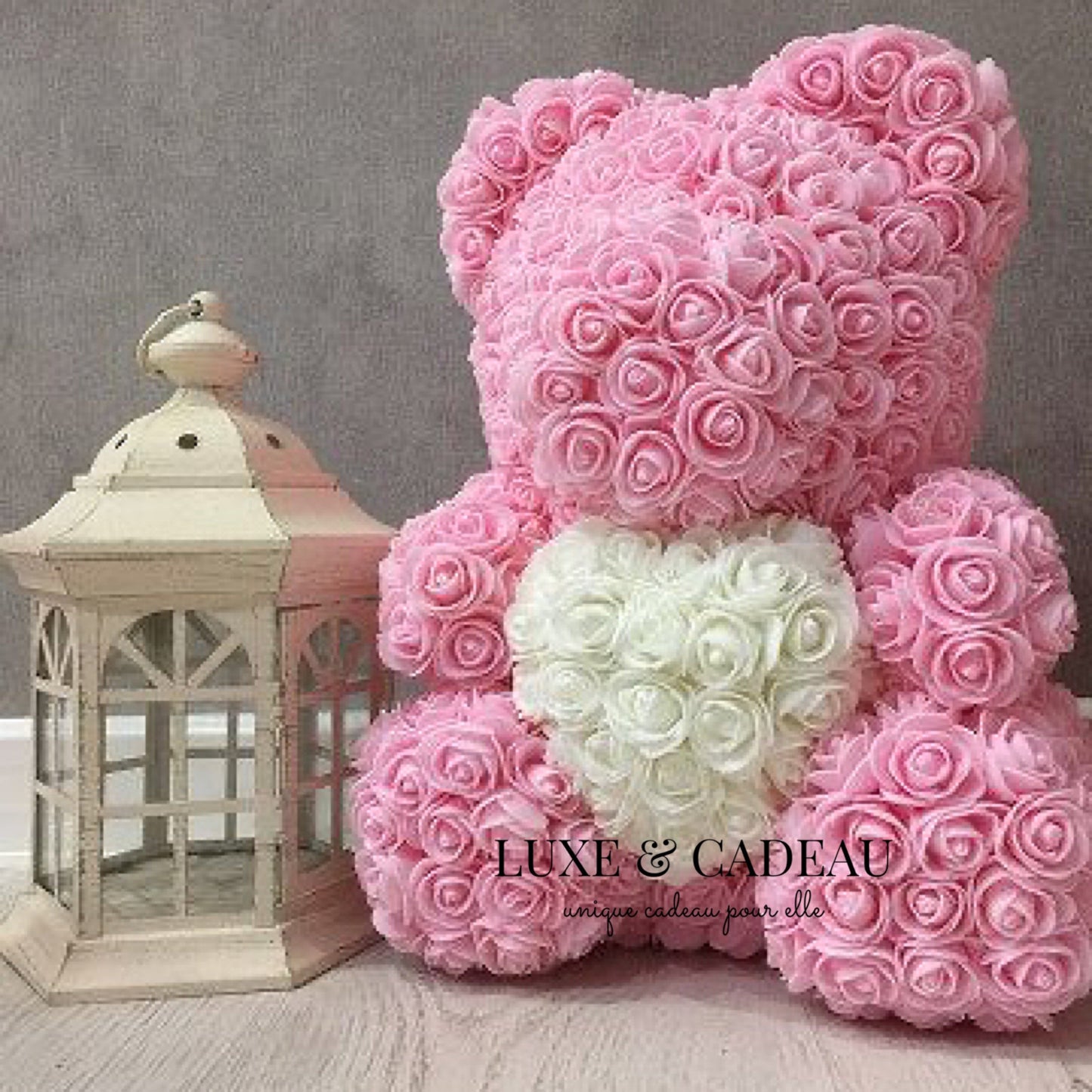 Ours en roses avec cœur 40 cm Rose