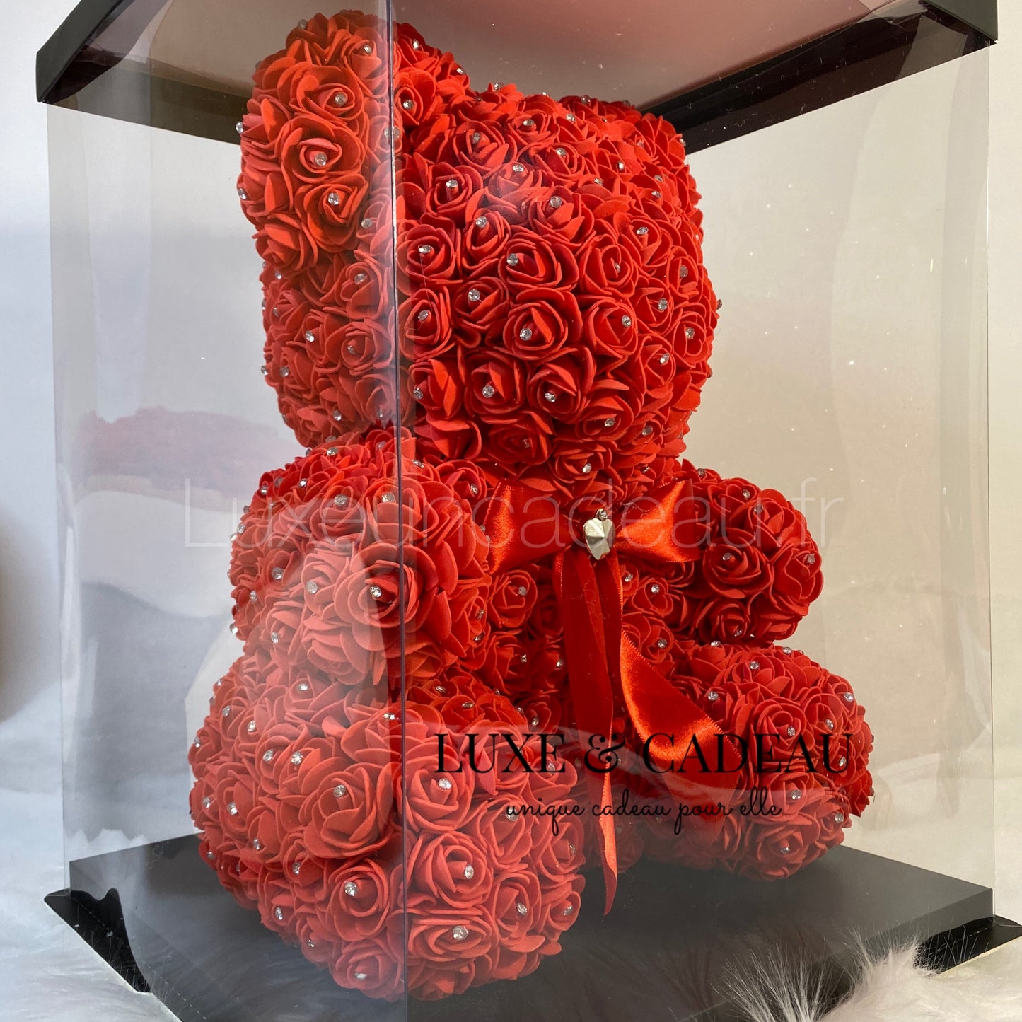 Ours en roses avec strass 40 cm