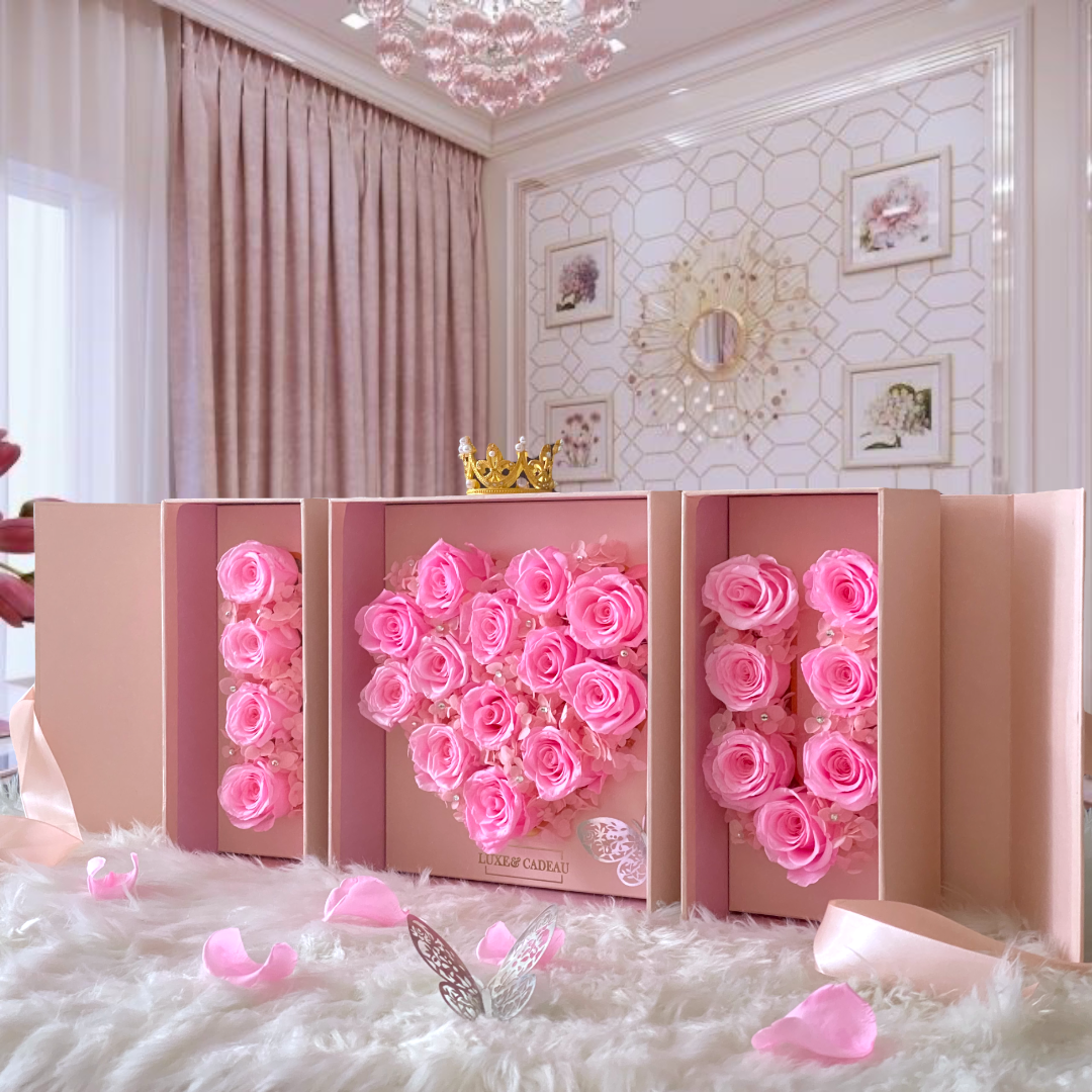 Bouquet roses éternelles avec strass I ❤️ U