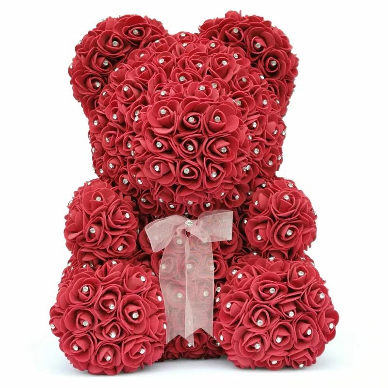 Ours en roses avec strass 40 cm
