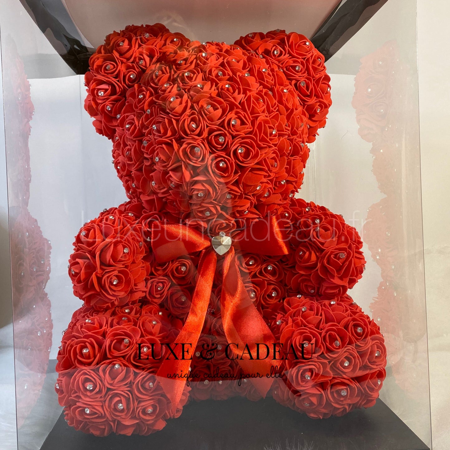 Ours en roses avec strass 40 cm
