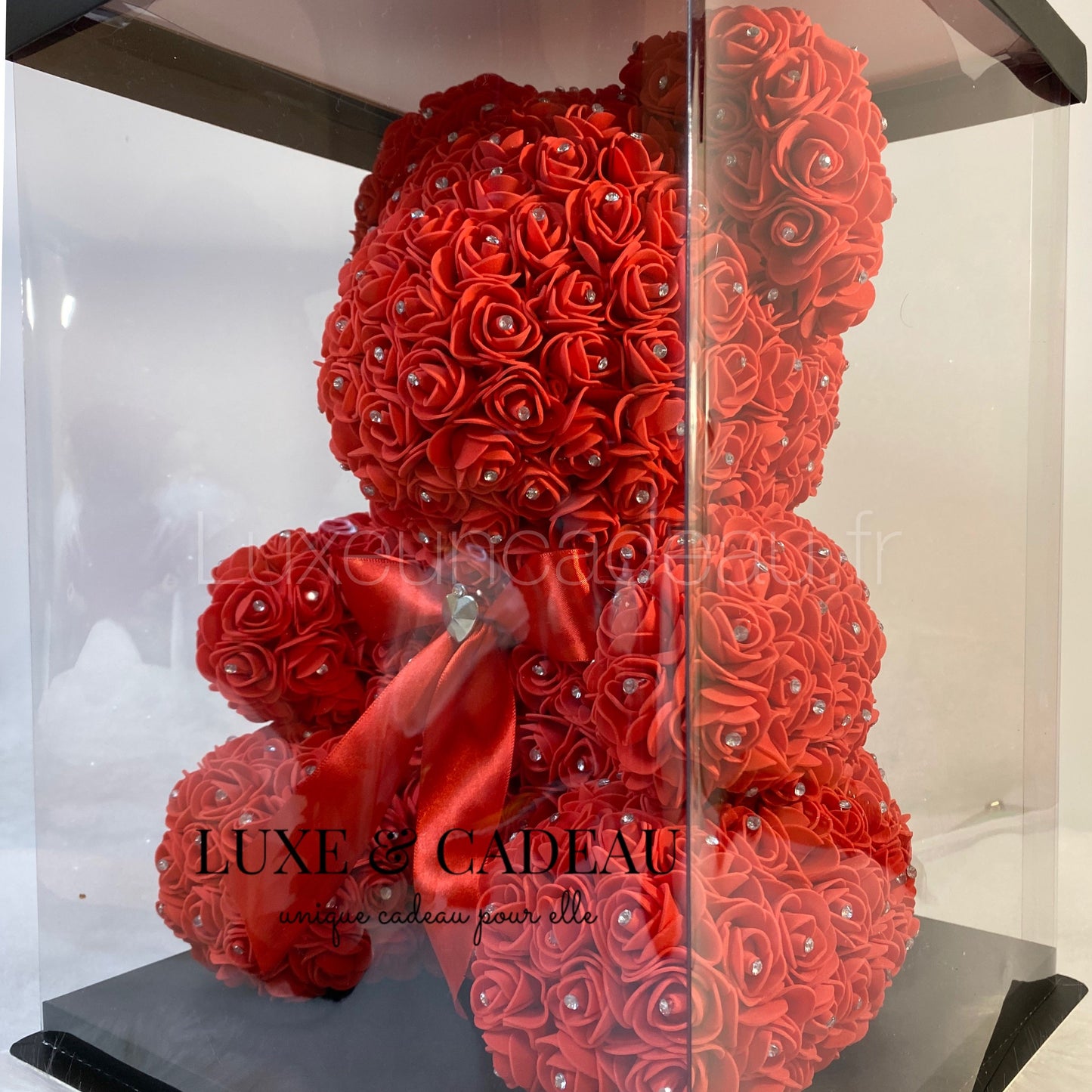 Ours en roses avec strass 40 cm