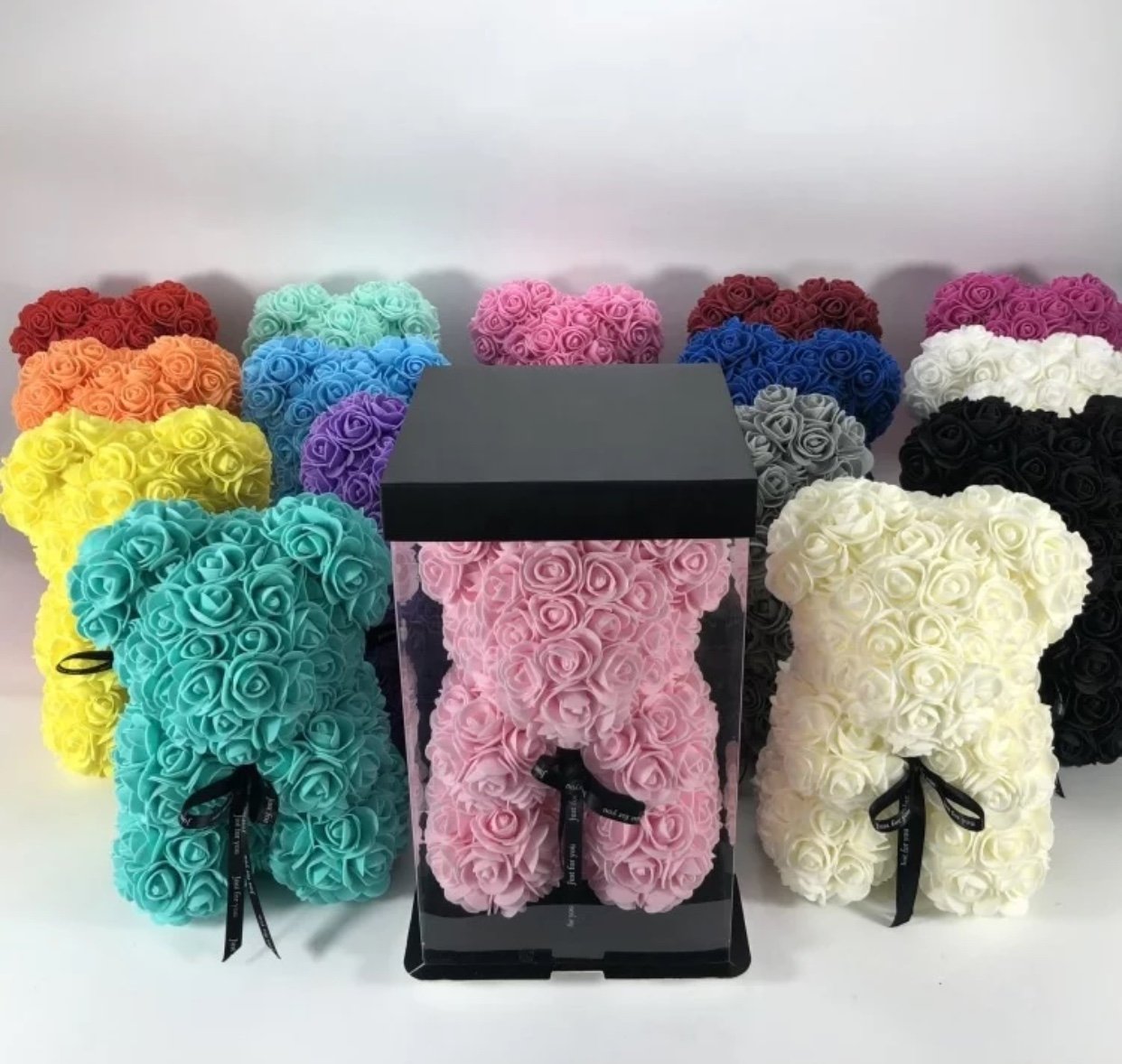 Ours en roses avec strass 25 cm