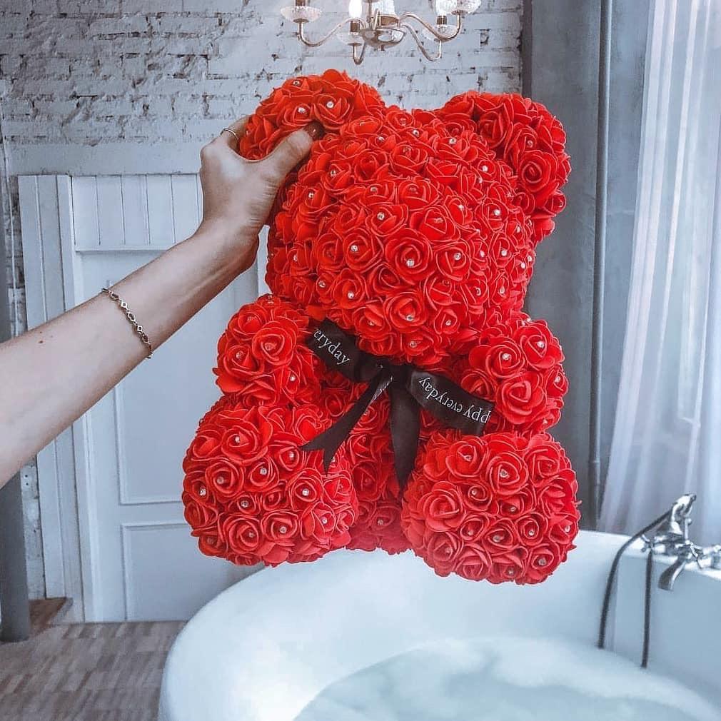 Ours en roses avec strass 40 cm