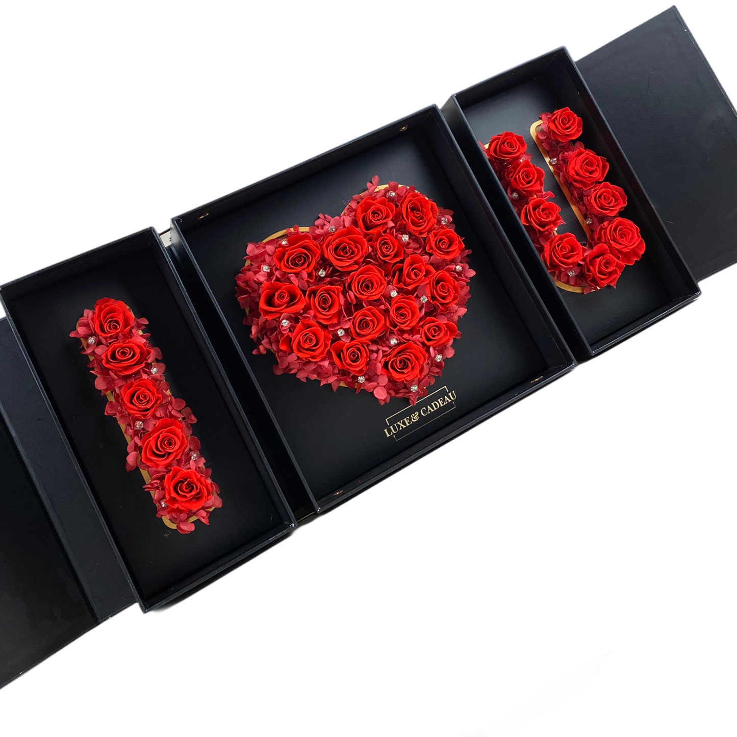 Bouquet roses éternelles avec strass I ❤️ U