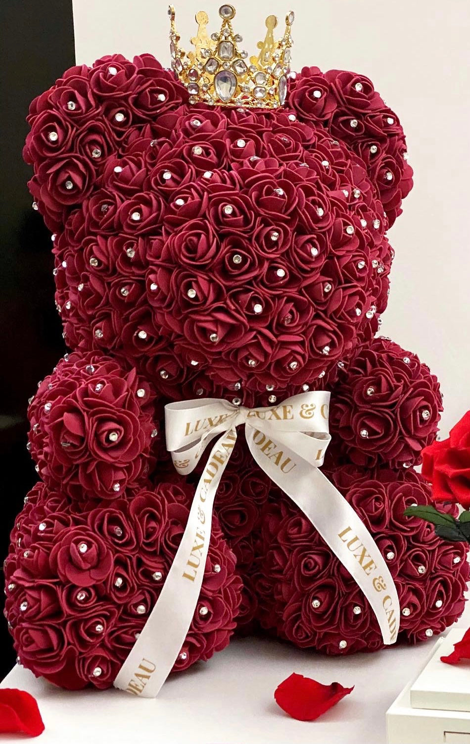 Ours en rose avec strass Bordeaux avec boîte 40 cm