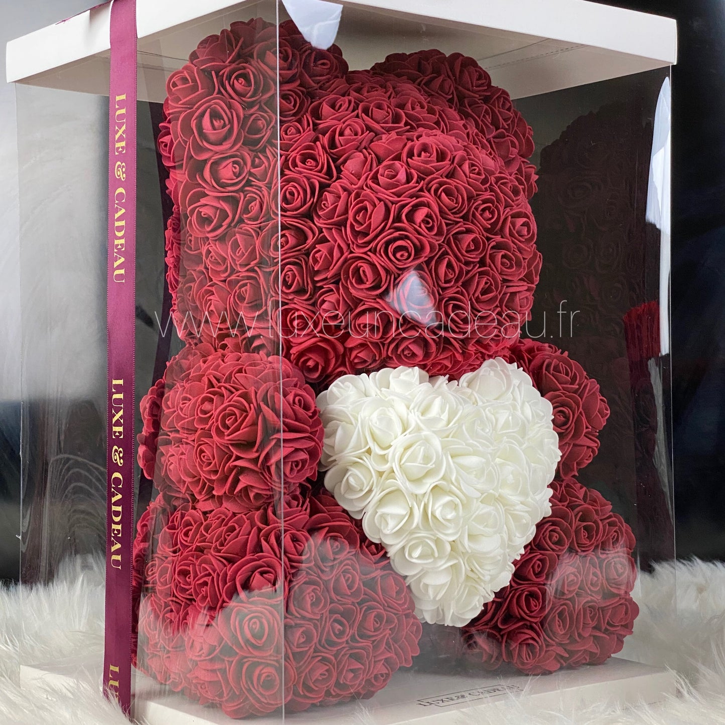 Ours en roses avec coeur Bordeaux 40 cm