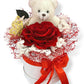 Rosa Éternelle avec Ours en Peluche – Cadeau Romantique en Boîte Élégante