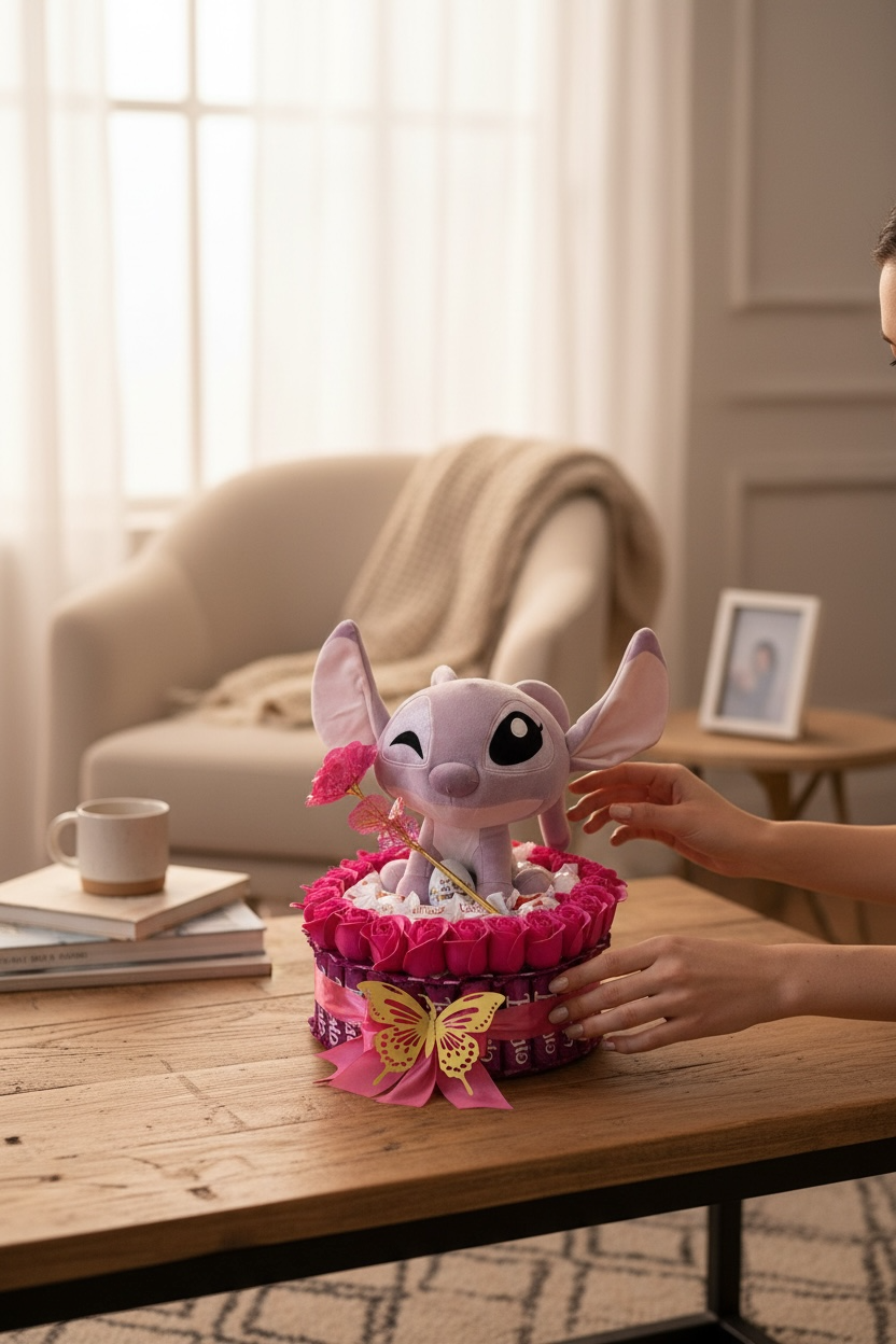 Coffret cadeau roses + chocolats + peluche Angel