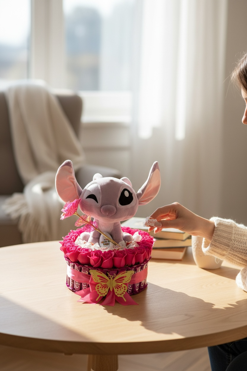 Coffret cadeau roses + chocolats + peluche Angel