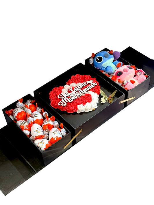 Coffret Cadeau Personnalisé avec Peluches, Chocolats & Roses | Cadeau Romantique Unique