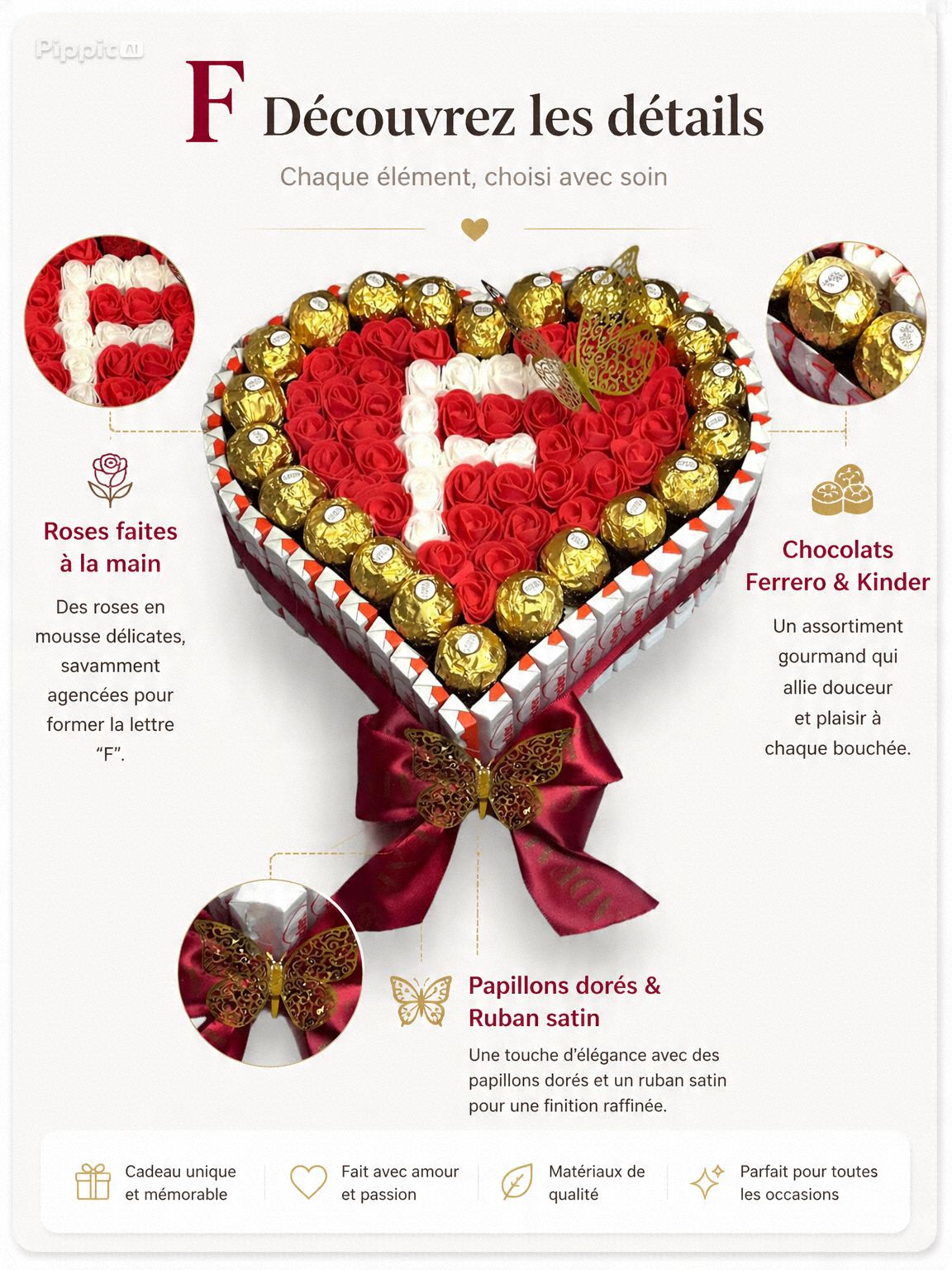 Cœur de chocolat personnalisé – Ferrero Rocher & Roses
