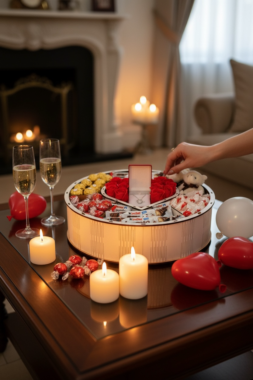 Coffret Cadeau Cœur en Bois – Bijouterie Durable & Gourmand, Fait Main