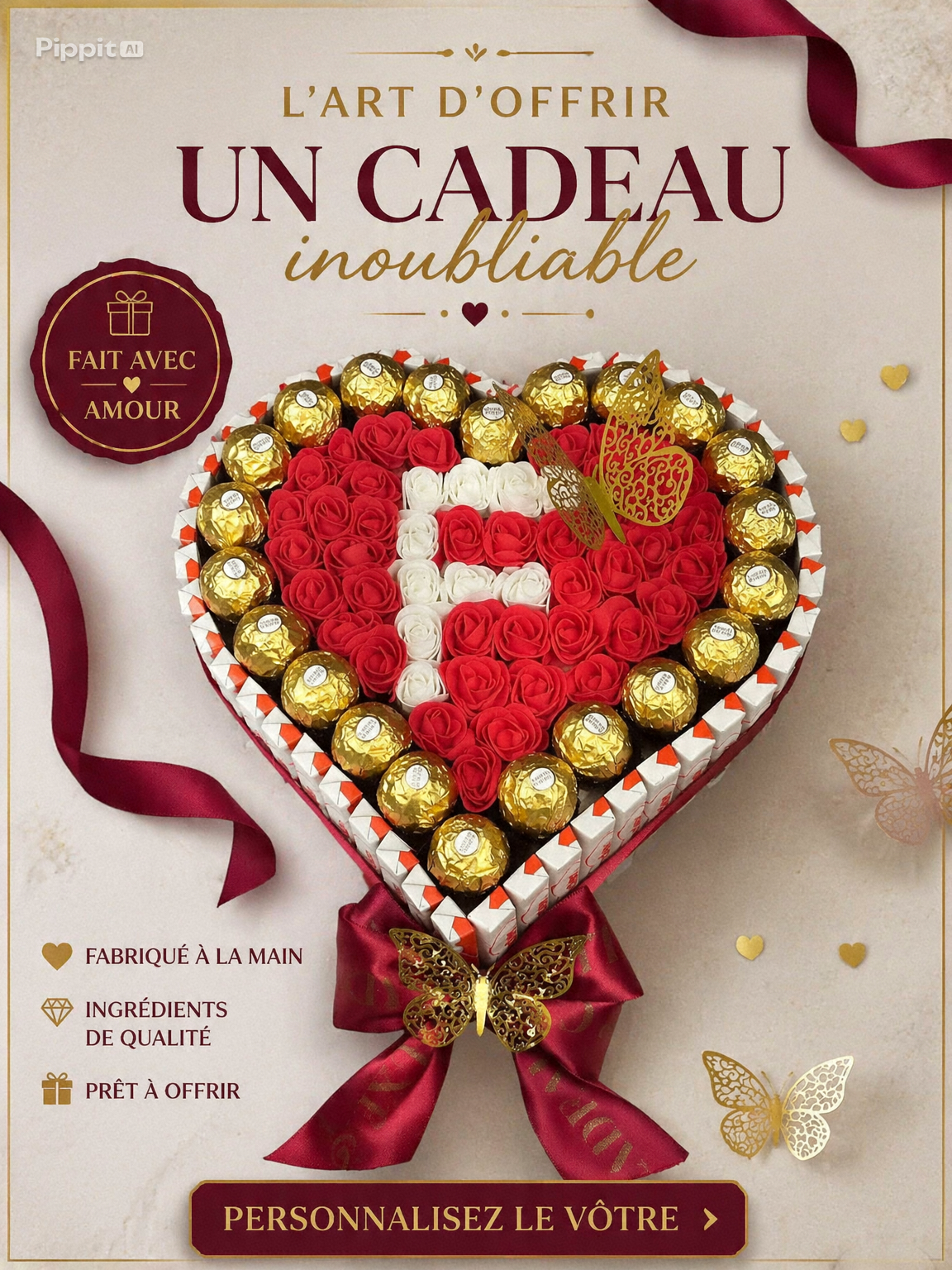 Cœur de chocolat personnalisé – Ferrero Rocher & Roses