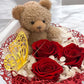 Rosa Éternelle avec Ours en Peluche – Cadeau Romantique en Boîte Élégante
