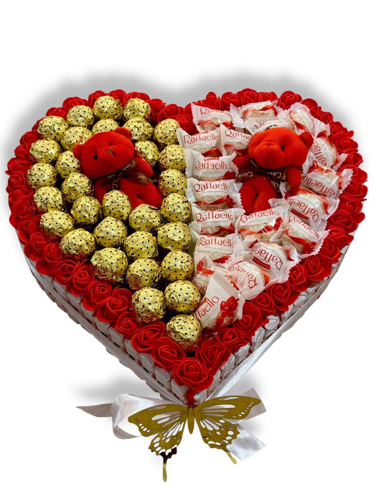 Coffret Cœur Romantique – Ferrero Rocher, Raffaello & Oursons en Peluche