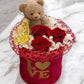 Rosa Éternelle avec Ours en Peluche – Cadeau Romantique en Boîte Élégante