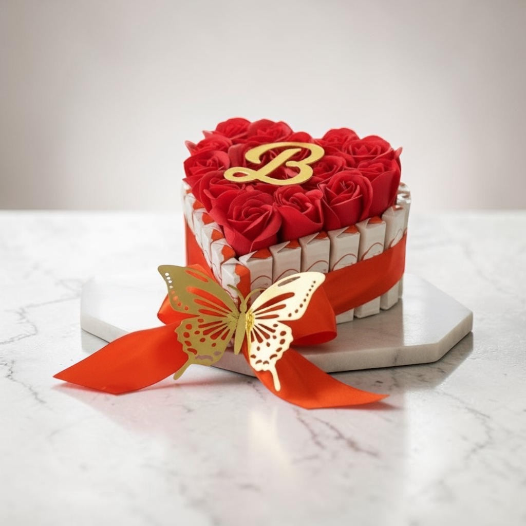 Kinder avec  Roses Coffret chocolat Kinder cadeau personnalisé rose Rouge