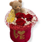 Rosa Éternelle avec Ours en Peluche – Cadeau Romantique en Boîte Élégante