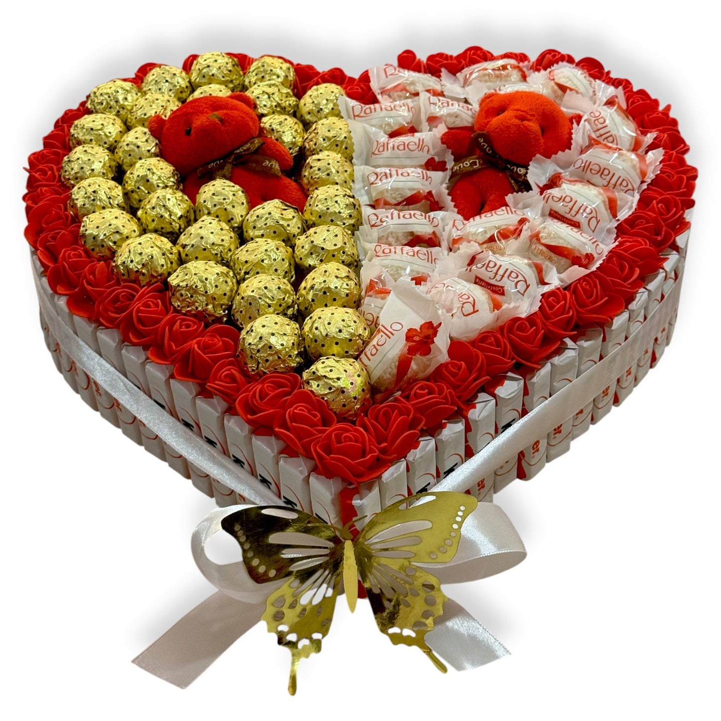 Coffret Cœur Romantique – Ferrero Rocher, Raffaello & Oursons en Peluche