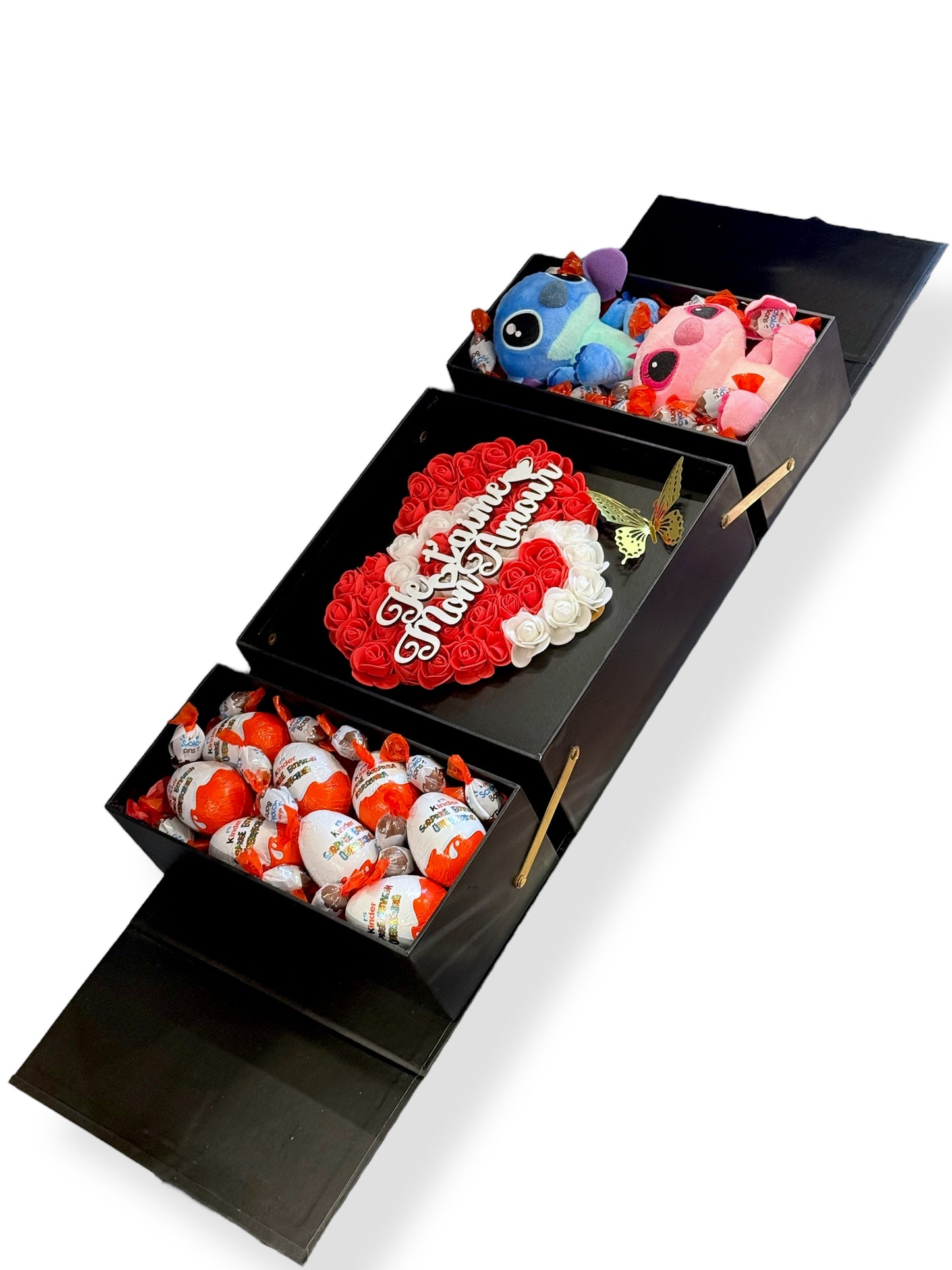 Coffret Cadeau Personnalisé avec Peluches, Chocolats & Roses | Cadeau Romantique Unique