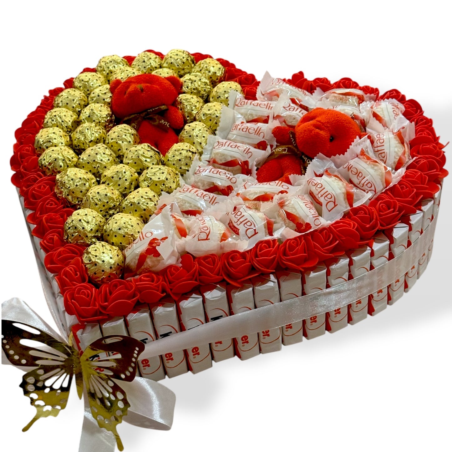 Coffret Cœur Romantique – Ferrero Rocher, Raffaello & Oursons en Peluche