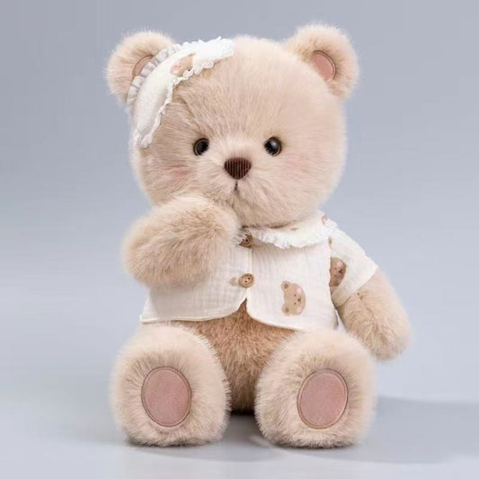 Doudou Doux 40 cm – Ourson Habillé à la Main en Tenue Blanche Élégante | Fait Main avec Amour