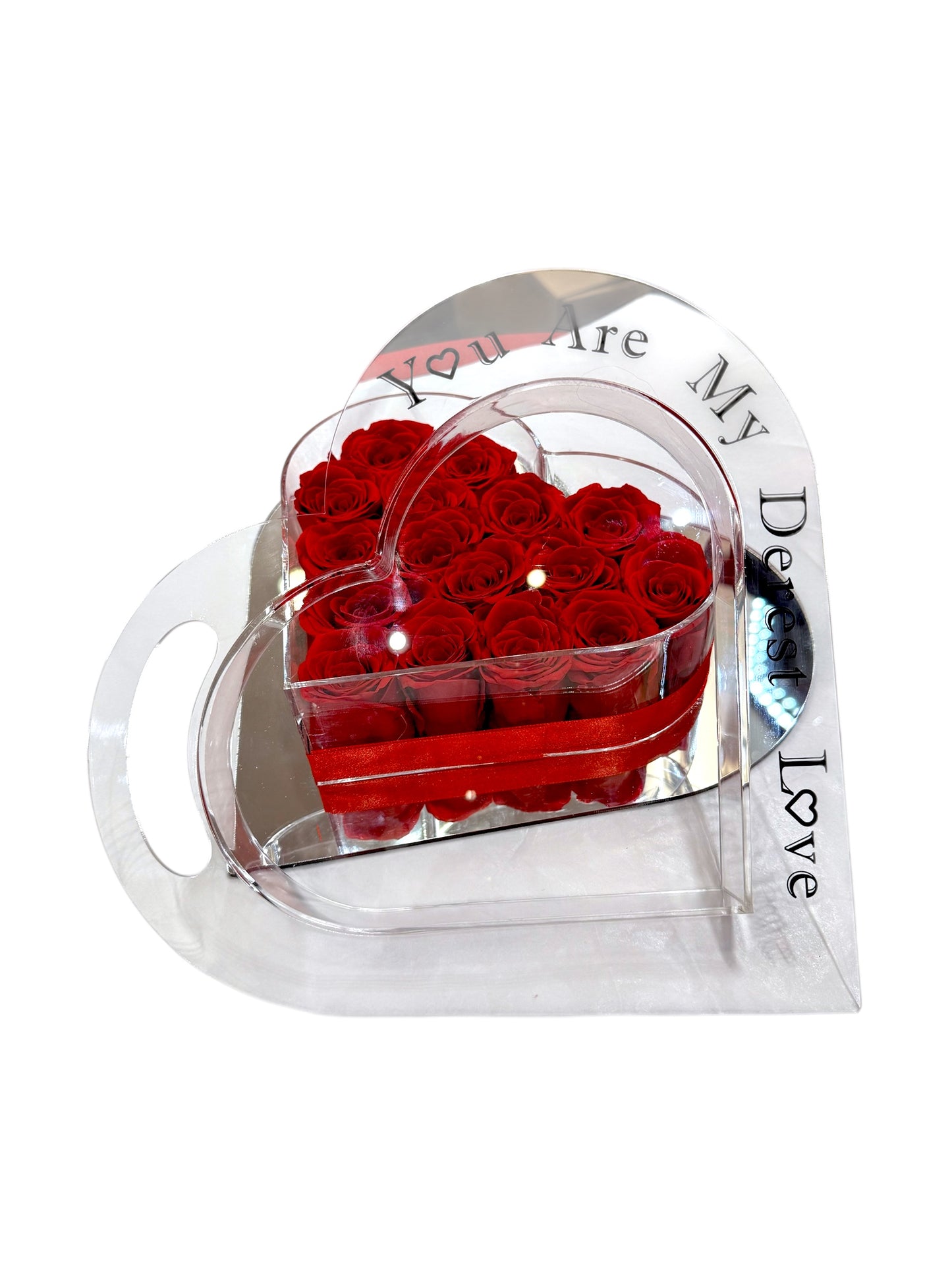 Coffret en forme de cœur avec roses rouges éternelles