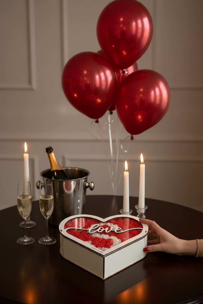 Coffret Cœur Personnalisable – Roses Rouges & Blanches