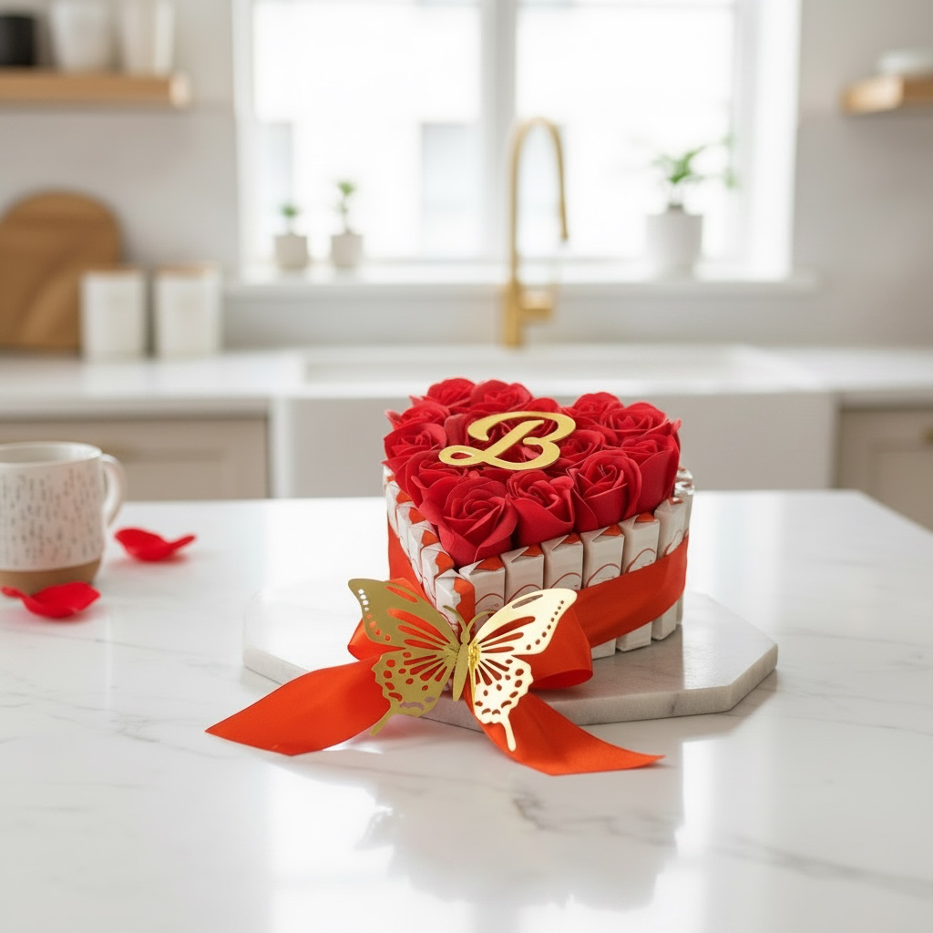 Kinder avec  Roses Coffret chocolat Kinder cadeau personnalisé rose Rouge
