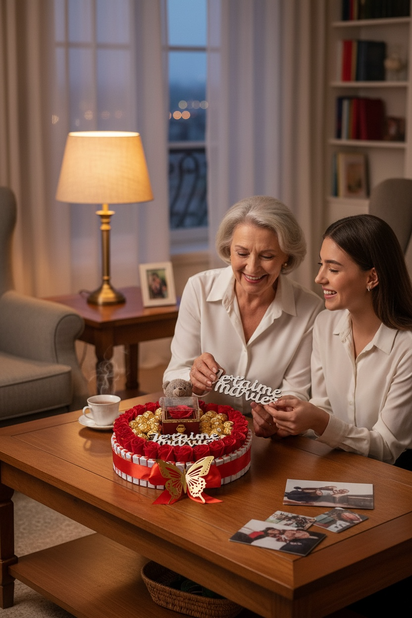 Bouquet Cadeau «Je t’aime Ma Vie » – Luxe, Bijou, Ourson & Chocolats