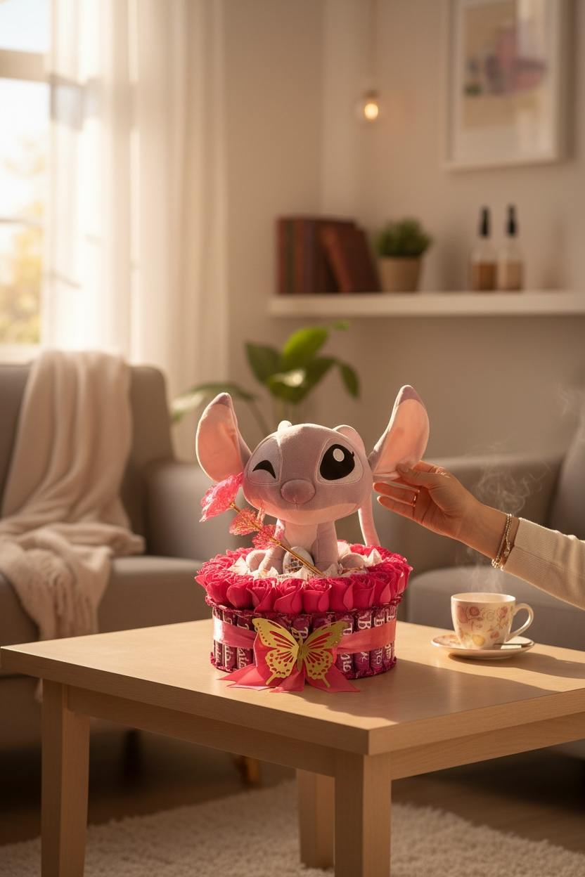 Coffret cadeau roses + chocolats + peluche Angel