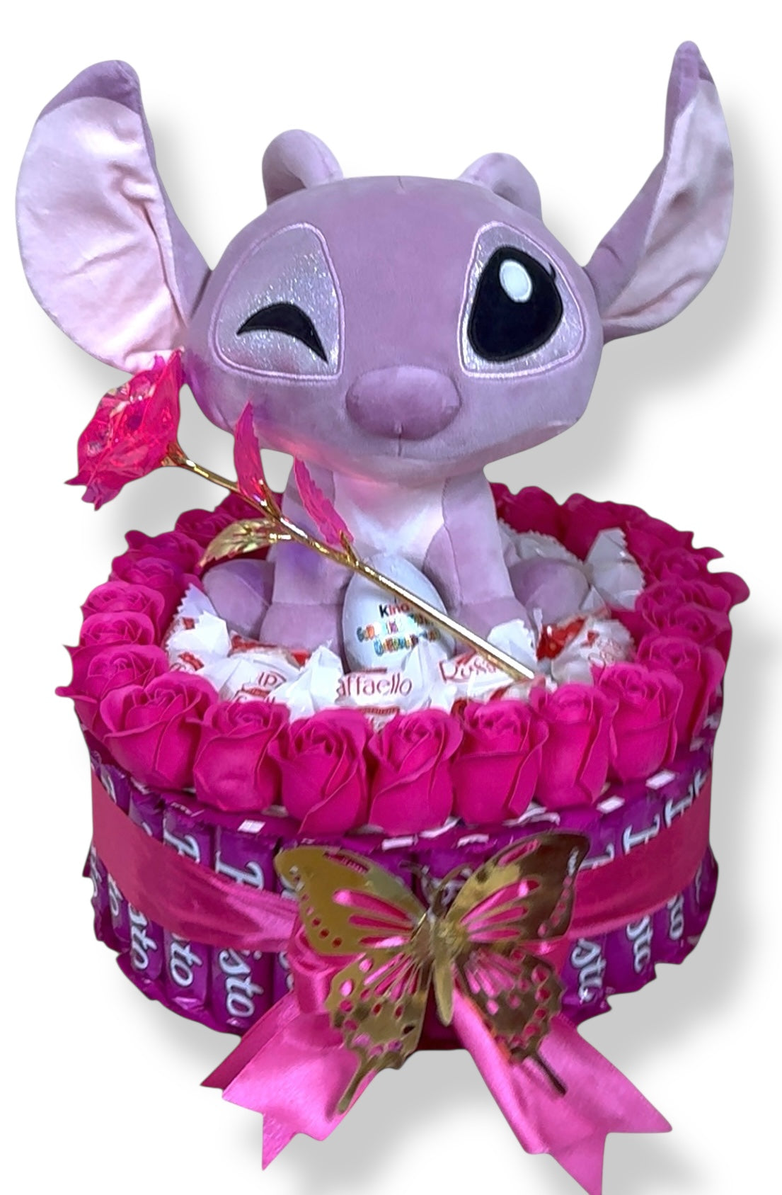 Coffret cadeau roses + chocolats + peluche Angel