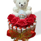 Coffret Cadeau avec Ours en Peluche, Œuf Kinder Surprise et Roses – Disponible en Marron ou Blanc