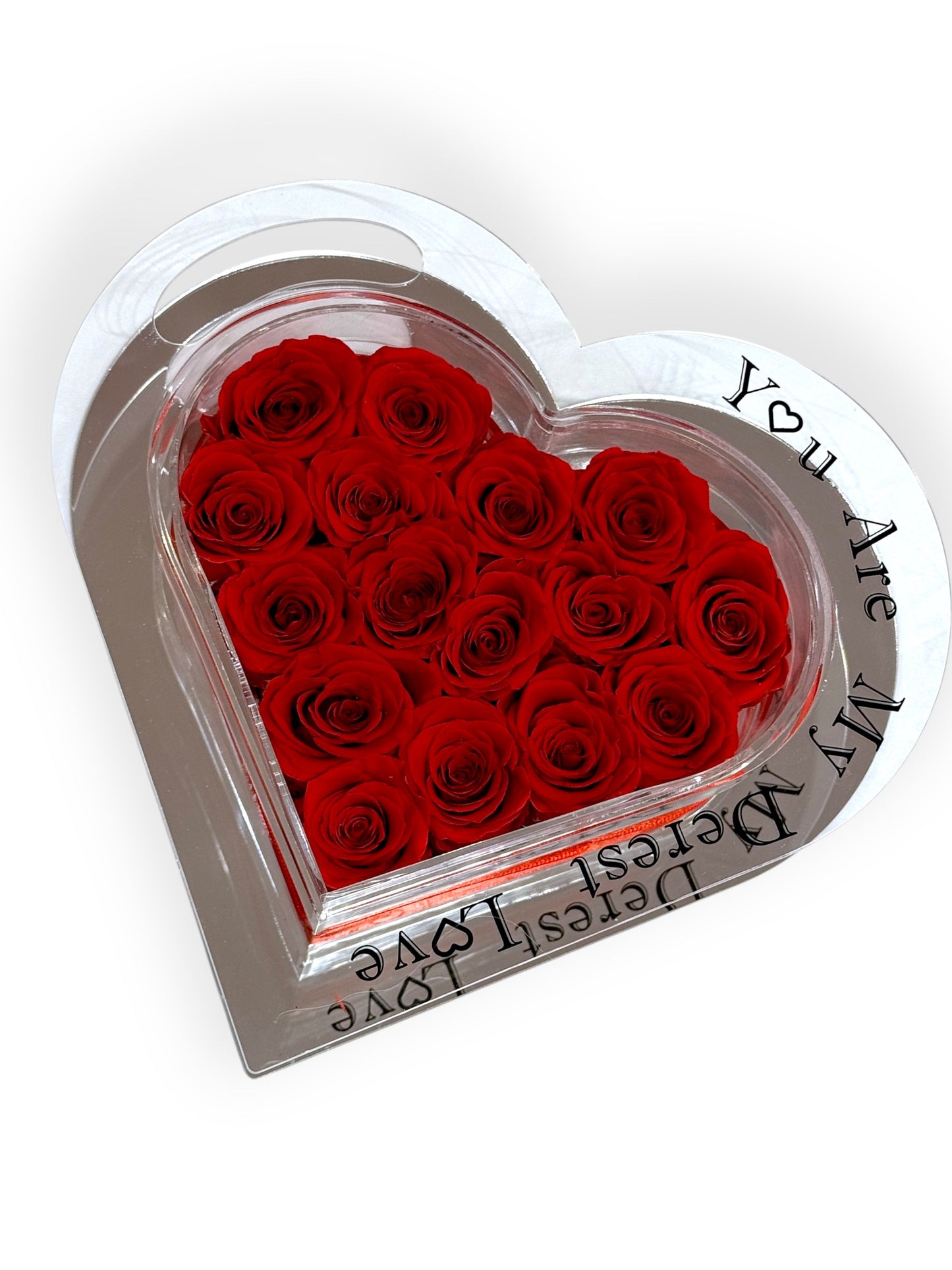 Coffret en forme de cœur avec roses rouges éternelles