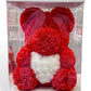 Ours en roses avec cœur 40cm Rouge