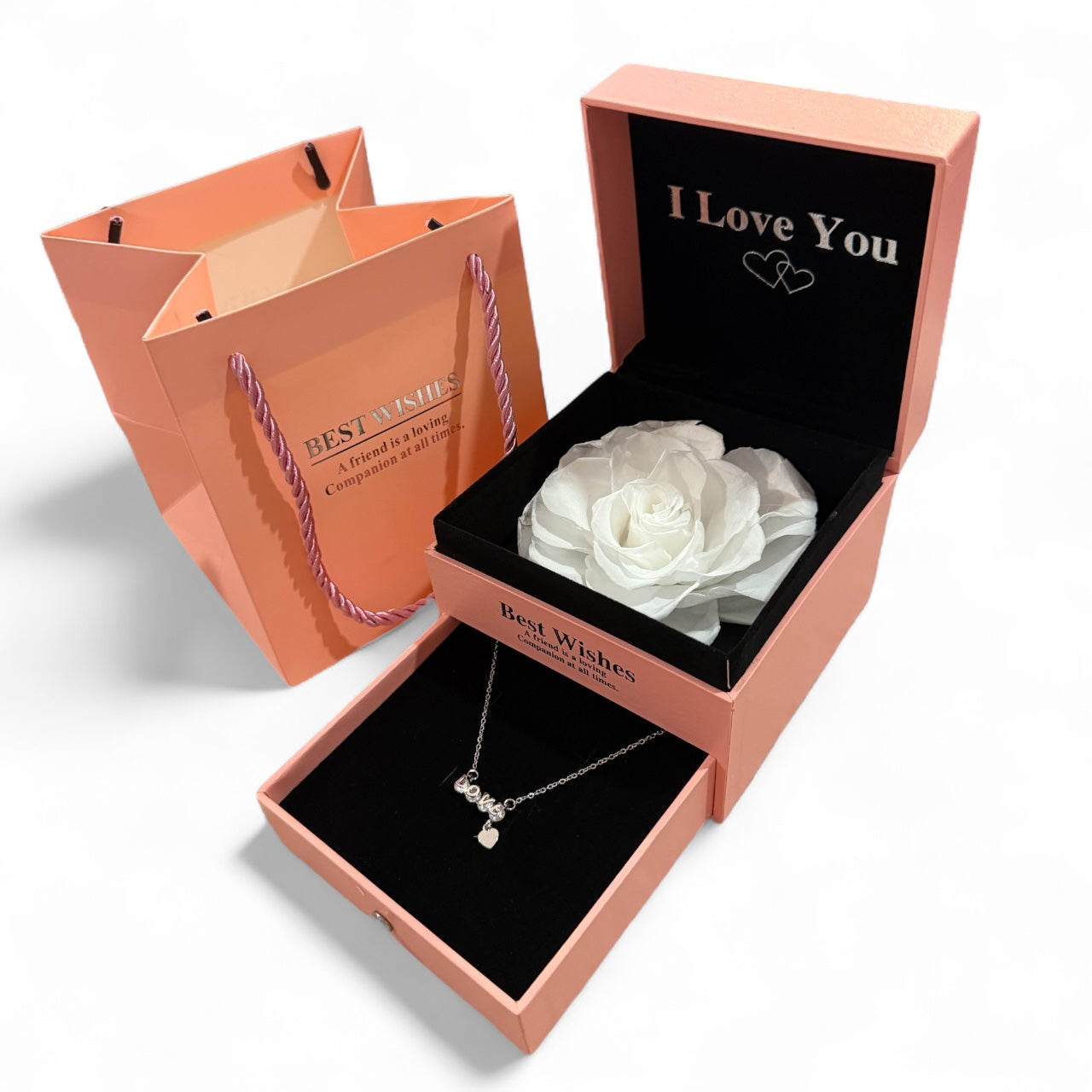 Rose éternelle avec bijoux