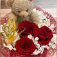 Rosa Éternelle avec Ours en Peluche – Cadeau Romantique en Boîte Élégante