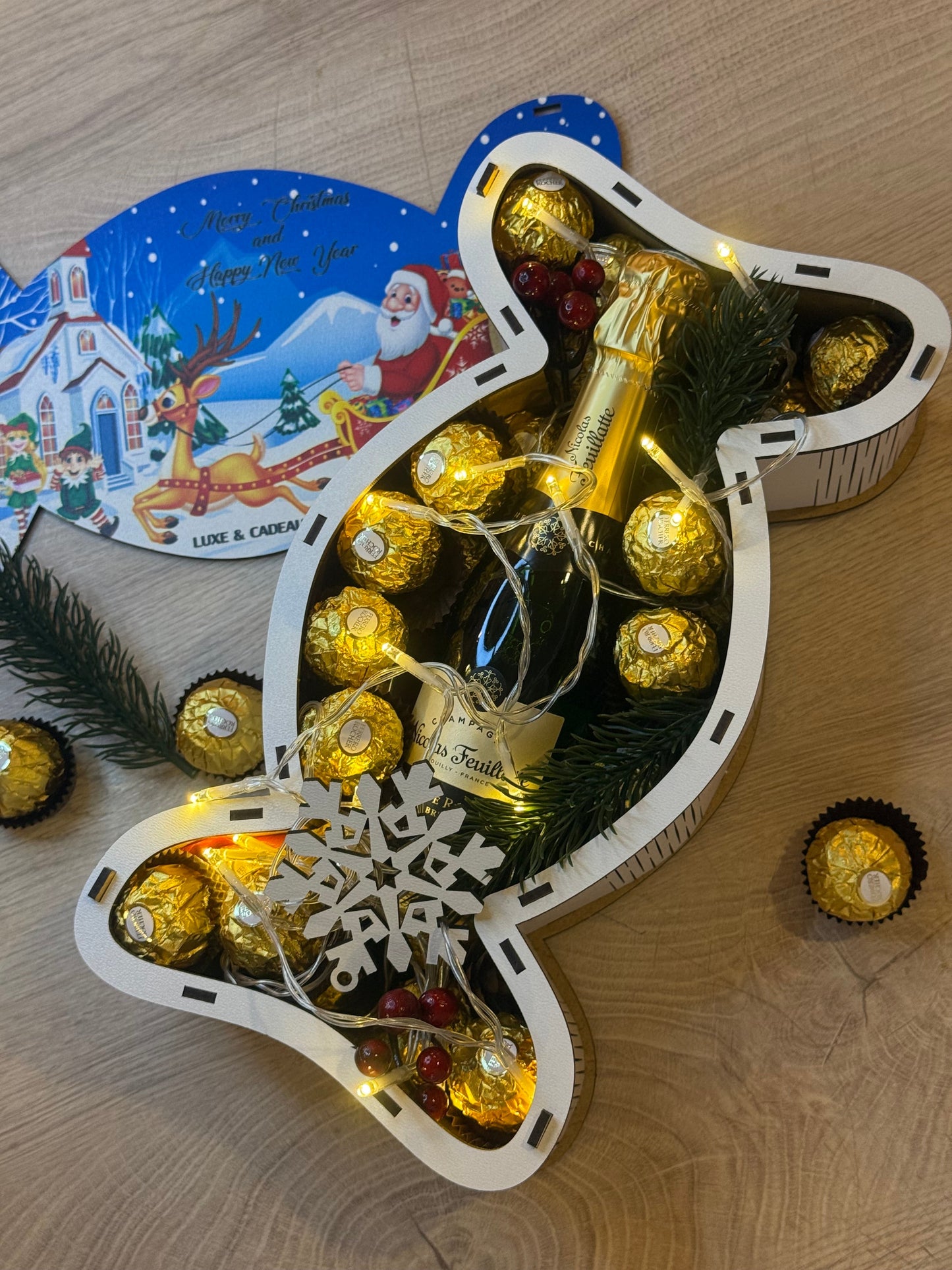Coffret « Noël en Or » – Champagne Nicolas Feuillatte & 27 chocolats dorés