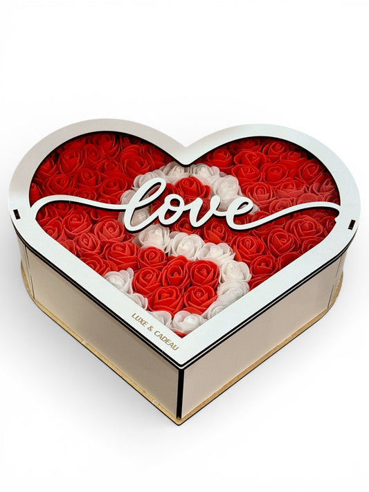 Coffret Cœur Personnalisable – Roses Rouges & Blanches