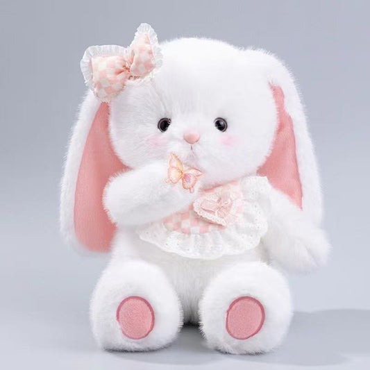 Lapin Blanc 40 cm – Fait Main avec Noeud Rose et Papillon | Doudou Élégant