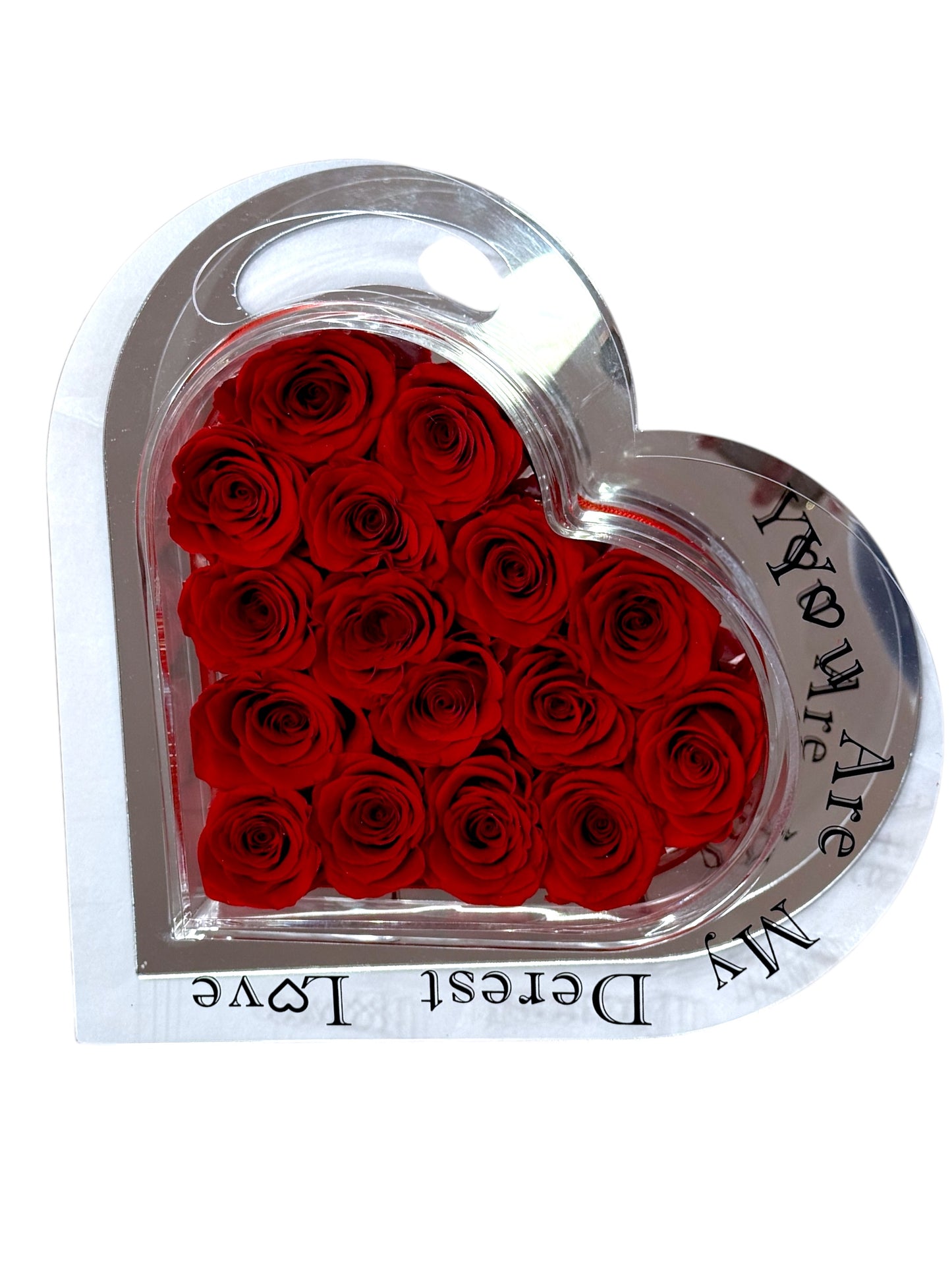 Coffret en forme de cœur avec roses rouges éternelles