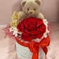 Rosa Éternelle avec Ours en Peluche – Cadeau Romantique en Boîte Élégante