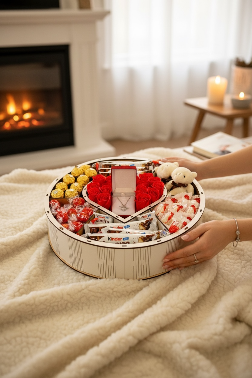 Coffret Cadeau Cœur en Bois – Bijouterie Durable & Gourmand, Fait Main